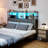 Upholstered Headboard for Queen Size Bed with 3 Tier Shelves,LED Lights and Charging Station,Height-Adjustable Headboard with Soft Backrest,Grey-1188183075