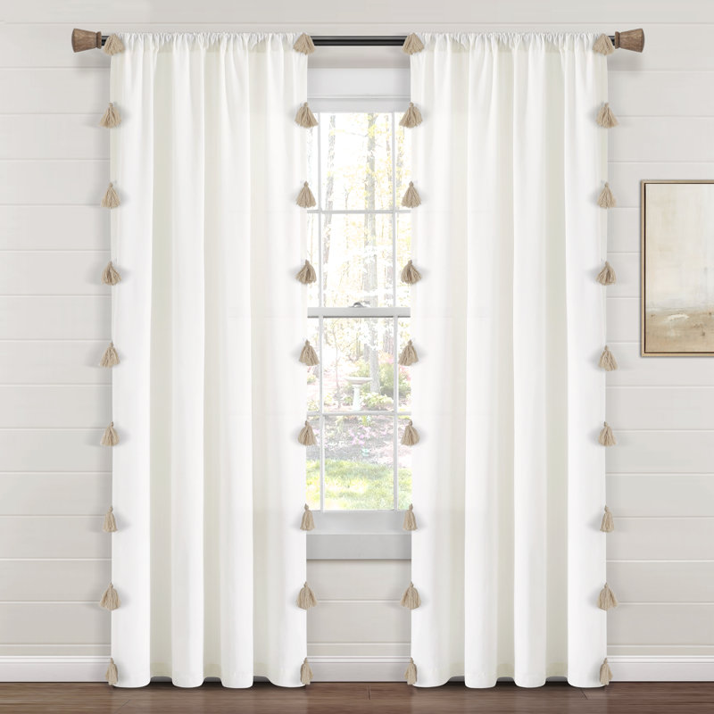 Rideau transparent en coton mélangé avec passe-tringle, Blanc / Neutre