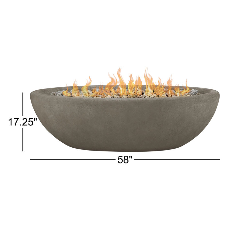 Bol de feu au propane ovale Riverside par Real Flame, Gris glacé, H 17,25 po x l 58 po x P 32,25 po