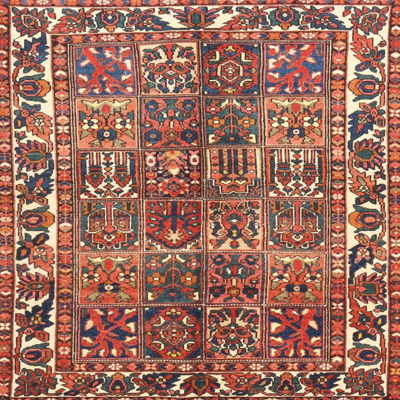 Tapis oriental brun / bleu / beige, Carré 6 pi