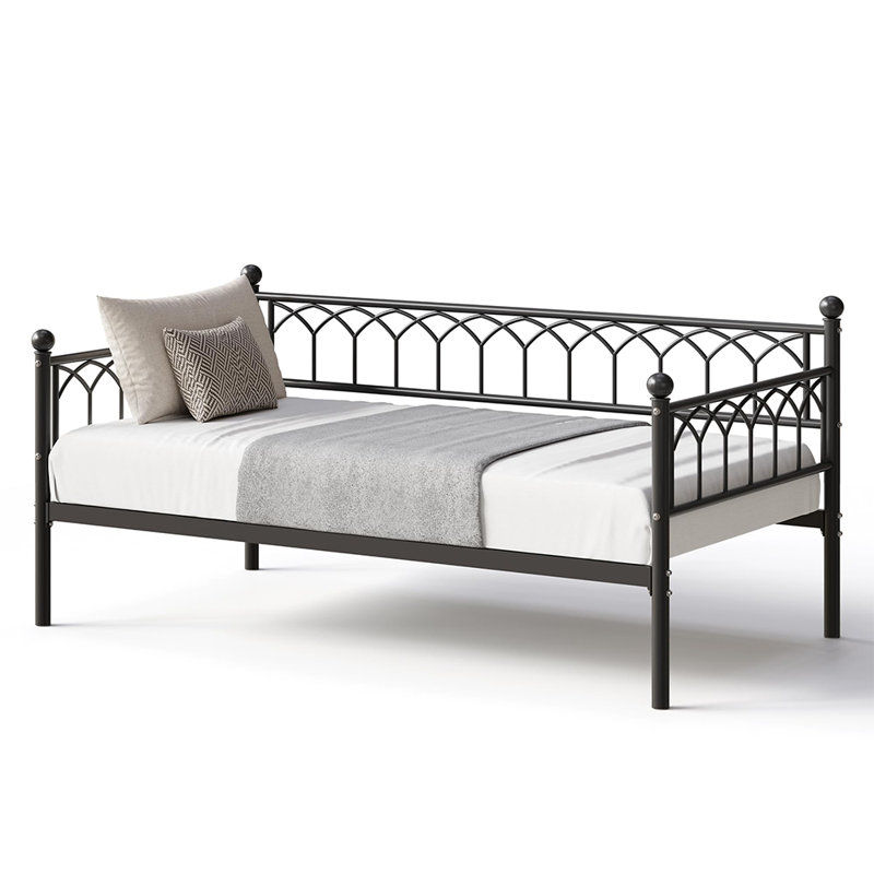 Twin Metal Daybed Frame with Steel Slat Support, Heavy-Duty Space-Saving Sofa Bed for Living Room, Bedroom, Apartment