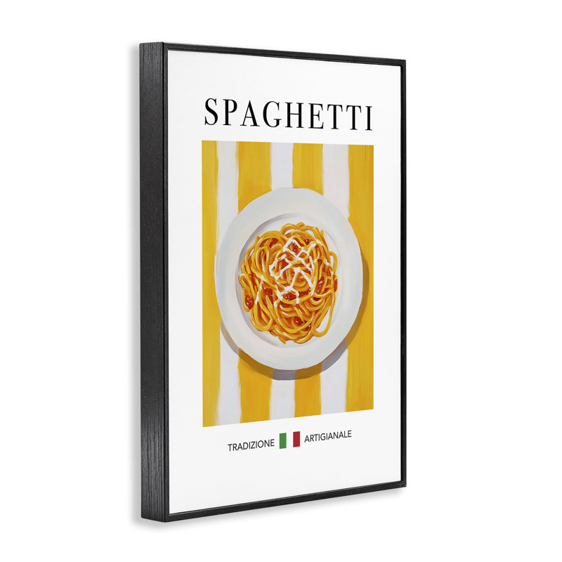 Giclée de pâtes spaghetti traditionnelles, design par Andreas Magnusson, Giclée encadrée noir minuit, H 18 po x l 12 po