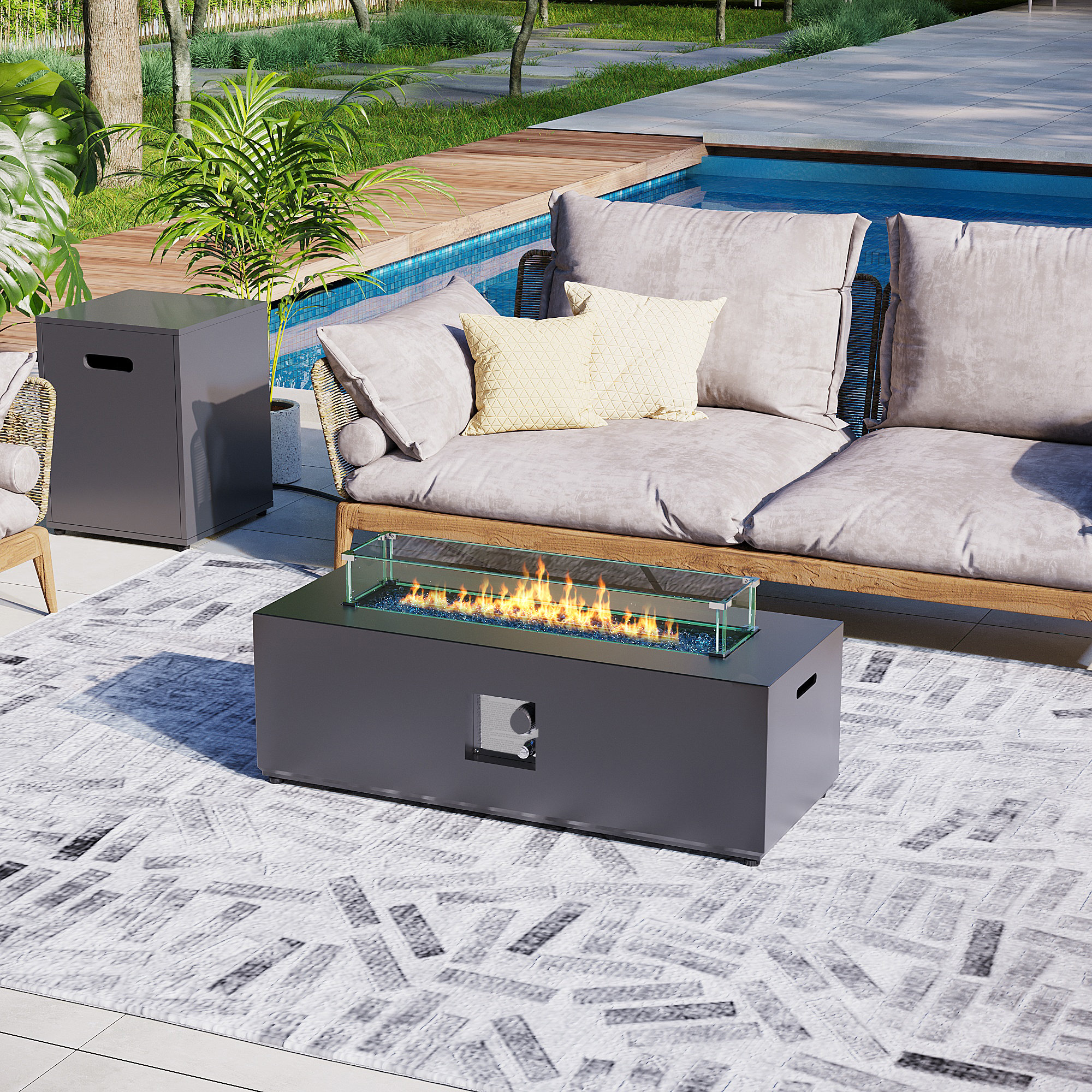 Latitude Run® Drumawillin 42Inch Rectangular Iron Propane Outdoor Fire