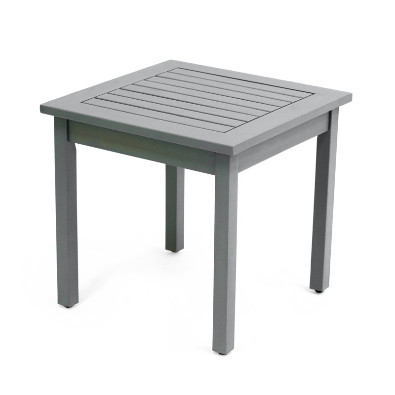 Archer 18" Modern Square Acacia Wood Outdoor Side Table, Glossy Gray Slatted Patio Accent End Table for Porch & Poolside