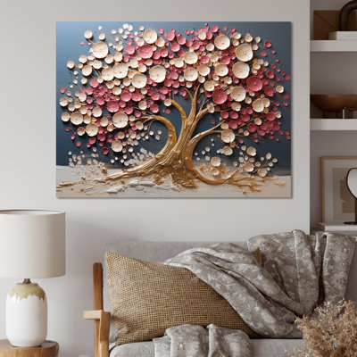 Orchidée rose et or, jardin de branches VI - arbre, art mural