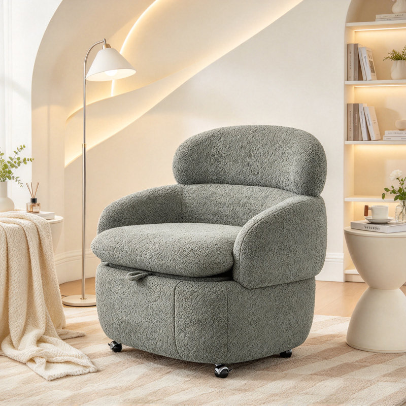 Swivel Storage Accent Chair with Casters, Upholstered Single Lounge Armchair with Hidden Storage, Ergonomic Curved Backrest for Living Room Bedroom Reading Nook, Multiple Color Options