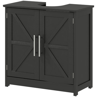 Armoire de rangement à piédestal de style campagnard avec tablette réglable et portes de grange pour l'organisation de la salle de bain