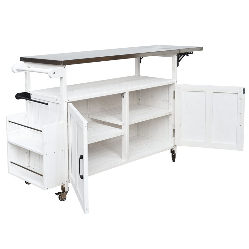 Chariot de cuisine de patio pliable avec étagère à épices verrouillable, armoire à épices et rangement, plateau extérieur en bois de sapin, serviette, espace,