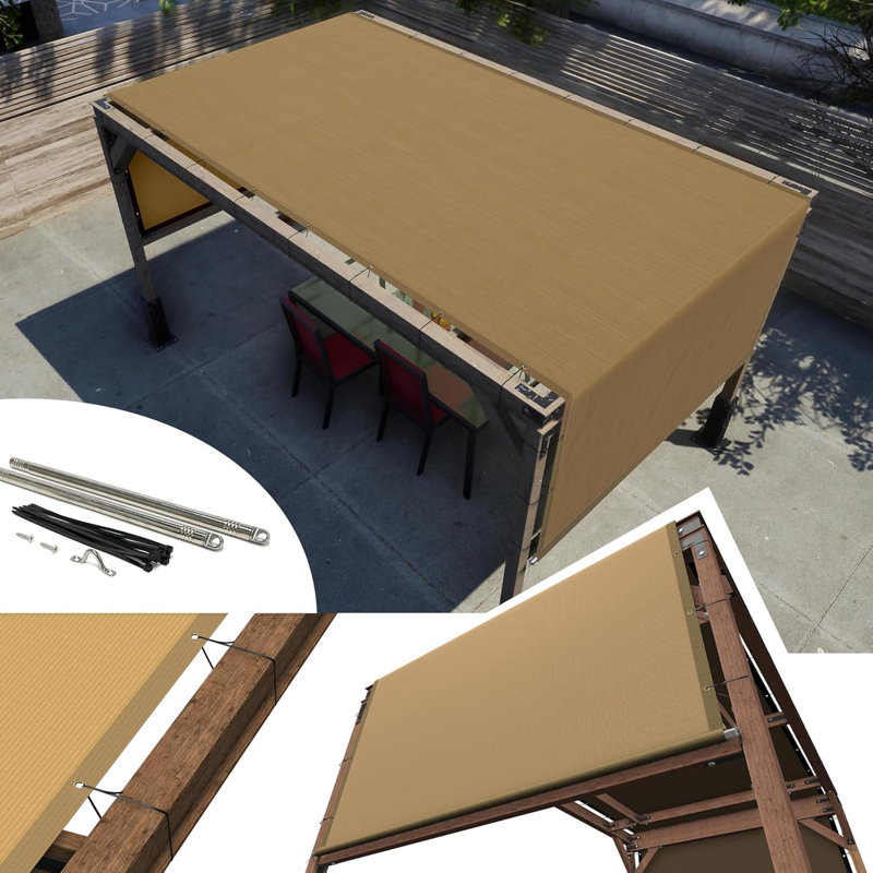 Amgo Customze Pergola Canopy Replacement Coer, 95% U Blockage, wth Stanless Steel Weghted Rods, Tan, 1" H x 120" W x 96" D