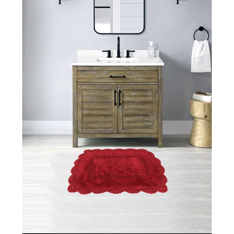 Mynard 100% Cotton Bath Rug with Non-Slip Backing, Wine Red