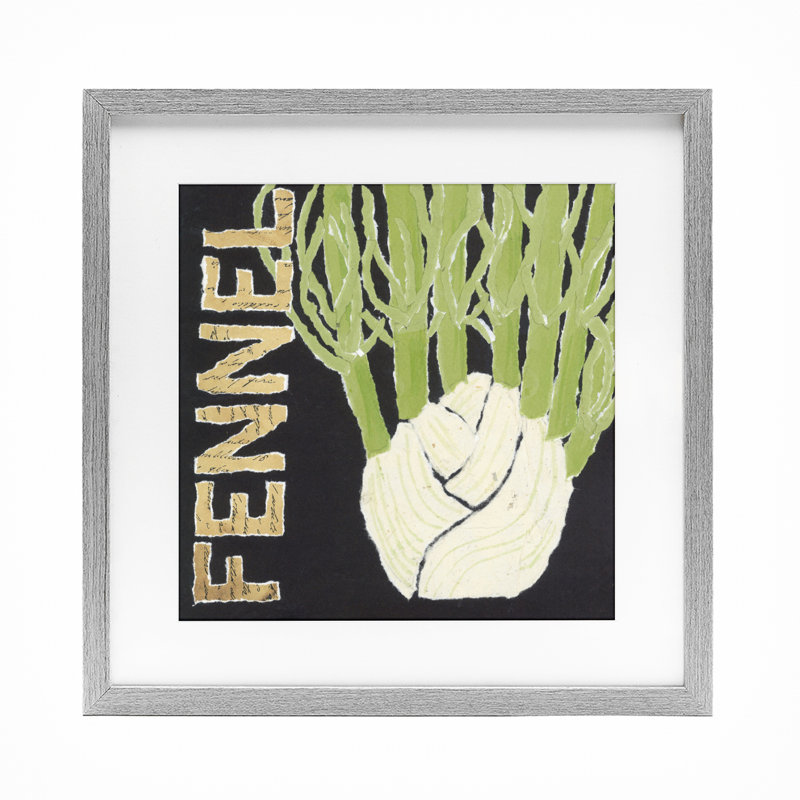 «Fennel Root Légumes», reproduction encadrée sous verre, conception de Nancy Overton, H 13 po x l 13 po, Cadre de ferme gris