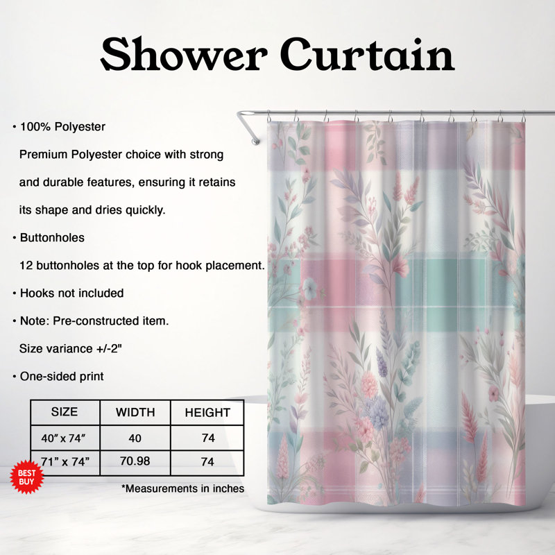 Rideau de douche 1 pièce Gentle Checks, H 74 po x l 71 po