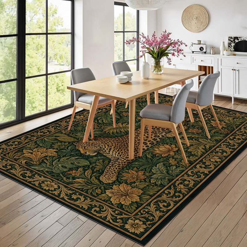 10 x 14 tapis pour chambre à coucher Élégant léopard allongé Botanical Jungle, Rectangle de 10 pi x 14 pi