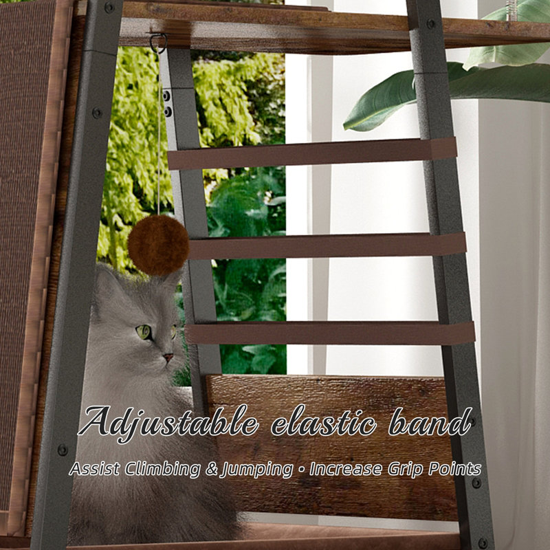 Arbre à chat moderne, tour à chat de 58 pouces pour grands chats, arbre à chat Maine Coon avec planche à gratter, grand perchoir, hamac et coussinets amovibles, brun rustique