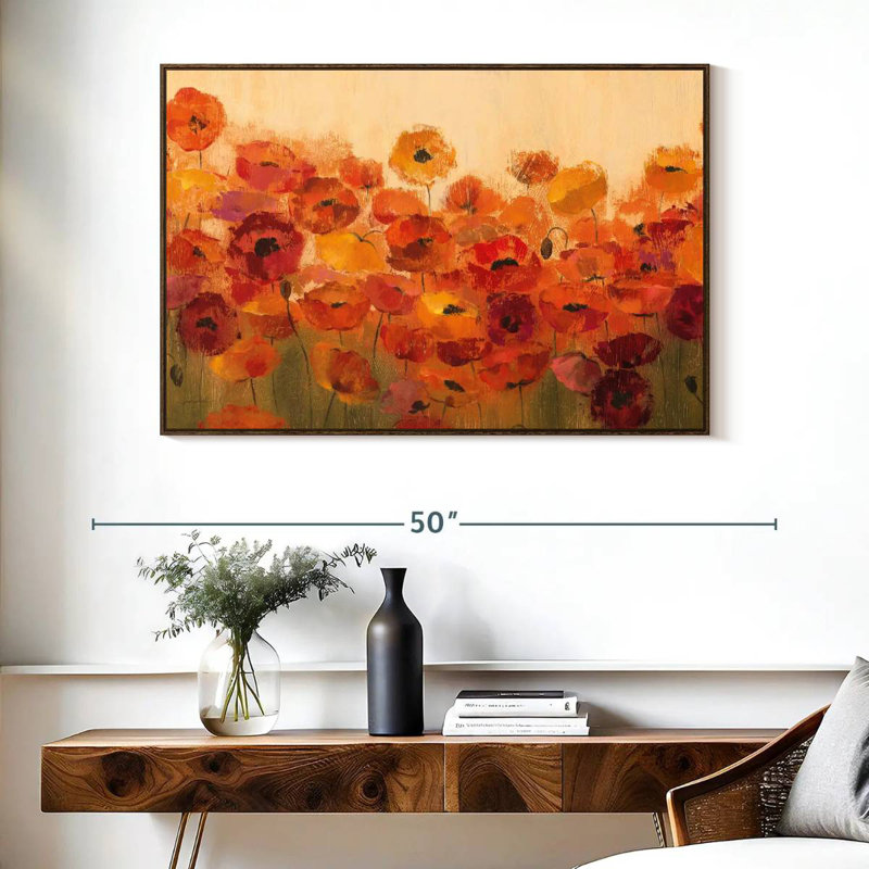 Coquelicots vibrants d'été, Cadre flottant noyer, 40 po x 27 po