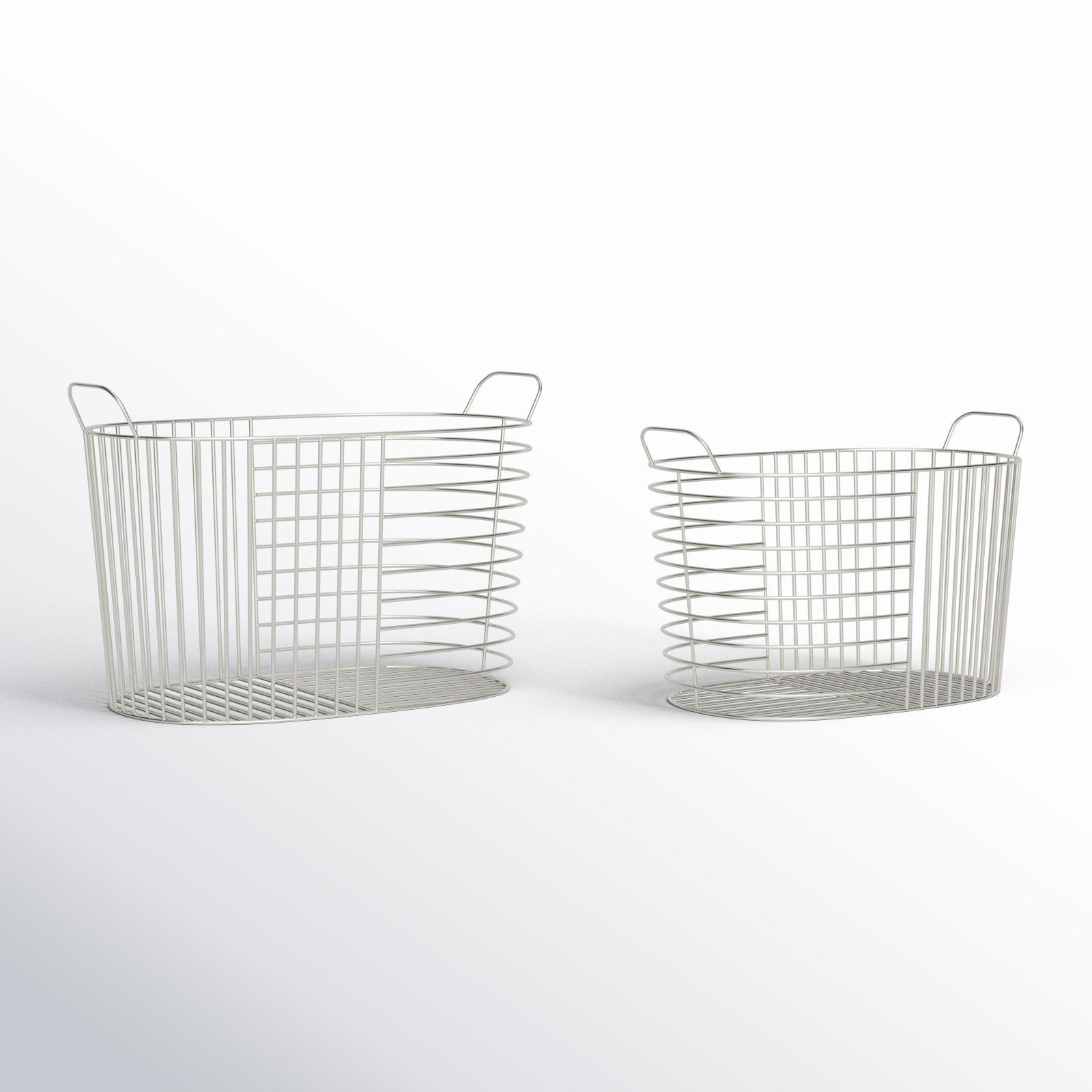 Abbie Metal Decorative Basket - Set of 2, Silver, 14.15" H x 21.4" W x 12.15" D
