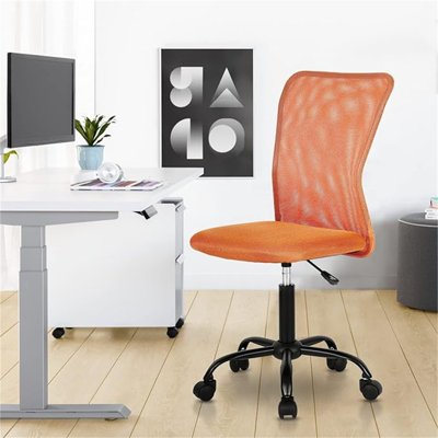 Fauteuil de bureau à roulettes sans accoudoirs, petit fauteuil d'ordinateur, siège pivotant ergonomique sans accoudoirs avec support lombaire, tabouret de bureau pour adolescent avec roulettes, chaise de travail réglable pour adultes et enfants, orange