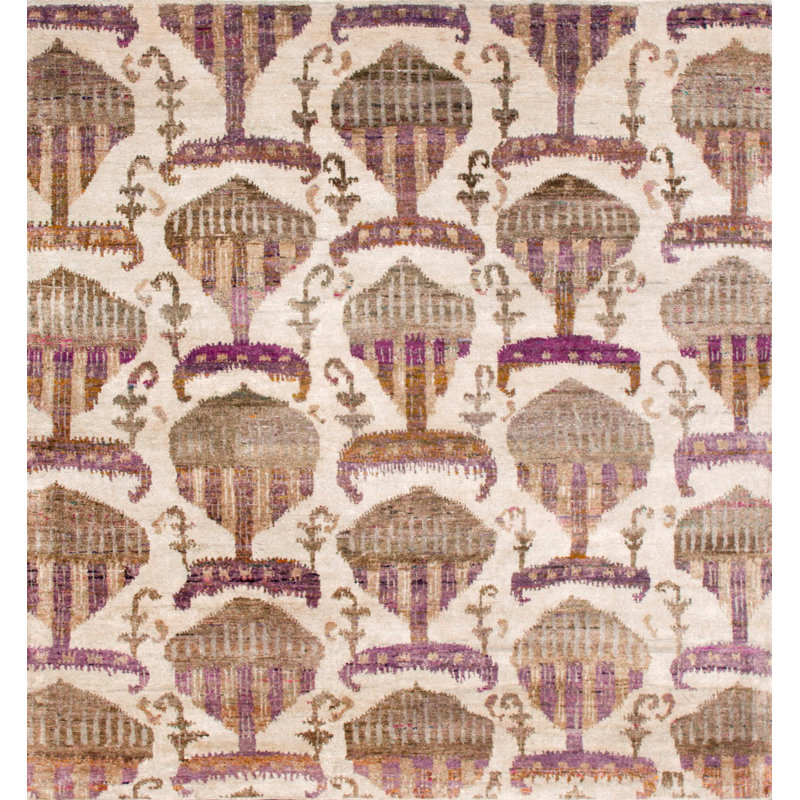 Rumi Hand-Knotted Silk Antique Grape Area Rug, Rectangle 6'9" x 7'2"