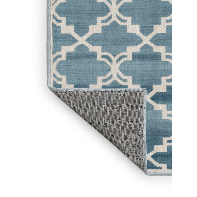 Tapis bleu en treillis lavable à la machine, Carré 5 pi