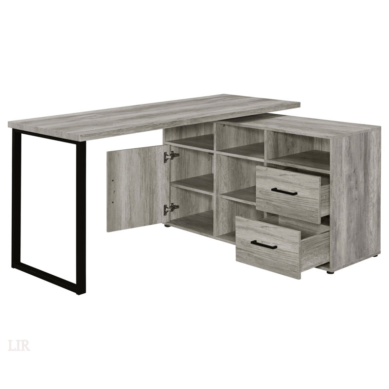 Bureau gris en L en bois flotté avec rangement