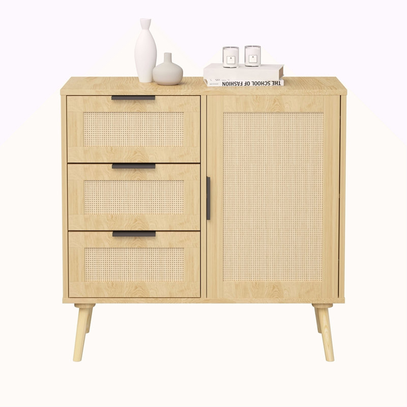 Modern Rattan Wood Dresser Wood Storage Cabinet Sideboard For Bedroom, Living Room, Entryway, Hallway