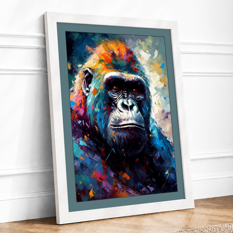 Chimpanzee in Colour Modern 1 Piece Single Picture Frame Wall Art, A4 - 29.7 x 21.0 cm, White