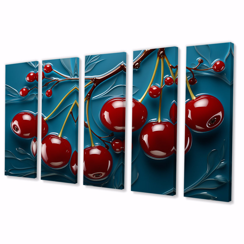 Red Cherry Tree Explosion I - Cherry, ensemble de 5 toiles d'art mural, H 32 po x l 80 po