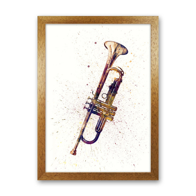 Trumpet Music by Michael Tompsett - Print, Brown Framed, 34cm H x 25cm W x 3cm D