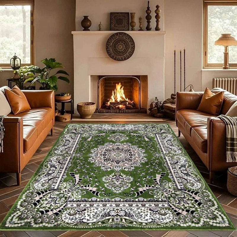 Geometric Indoor / Outdoor Area Rug, Rectangle 60 x 110 cm, Green