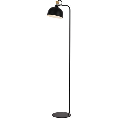 62 in. Black & Wood Arc Floor Lamp for Living Room Dorm Room Bedroom with Adjustable Steel Dome Shade