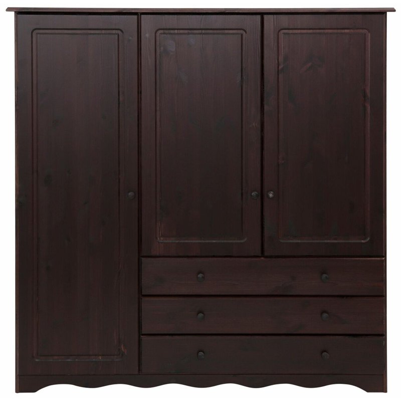Rolla 3 Door Solid Wood Wardrobe, Dark Brown