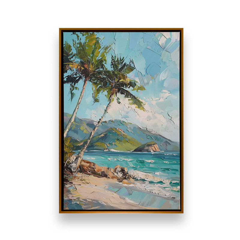 «Seafoam Palms», reproduction d'art sur toile, 32 po x 48 po, Cadre flottant doré poli