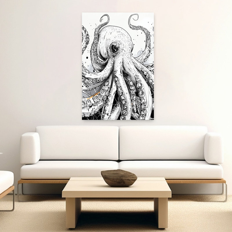 Striking Octopus Illustration Octopus Ocean Wildlife Wall Art Print, 152.4cm H x 101.6cm W