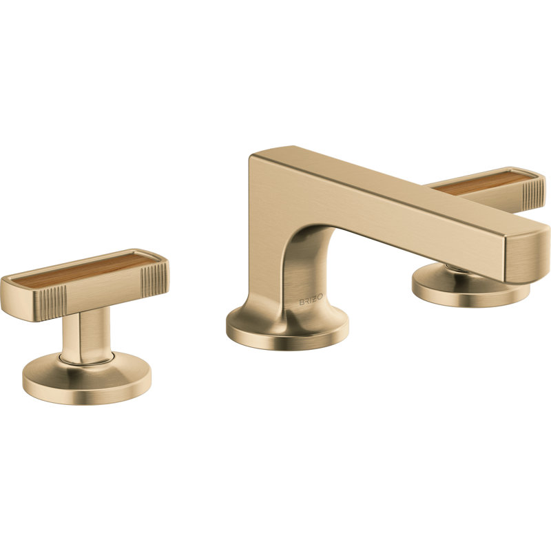 Kintsu® Widespread Lavatory Faucet with Low Spout, Luxe Gold, 1.2, Knob Handle with Wood Inlay