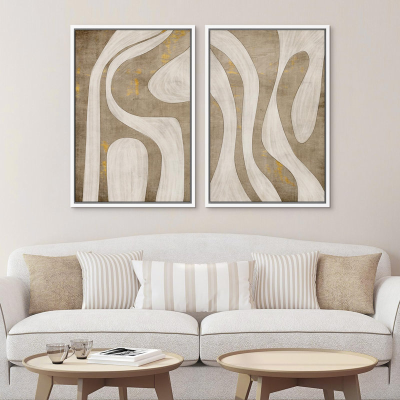 «Mid-Century Women With Jungle Cats», 2 pièces sur toile, H 24 po x l 36 po, Cadre blanc