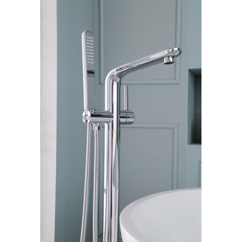 Robinet de baignoire autoportable à fixation au plancher à poignée simple avec douche à main
