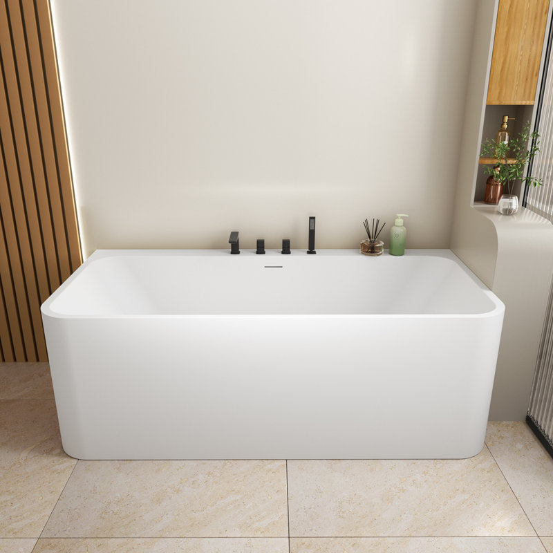 Baignoire de trempage autoportante de 63 pouces à surface solide blanc mat