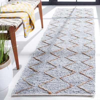 Imauri Vintage Leather Hand Woven Leather/Jute/Cotton Geometric Rug in Light Grey/Natural
