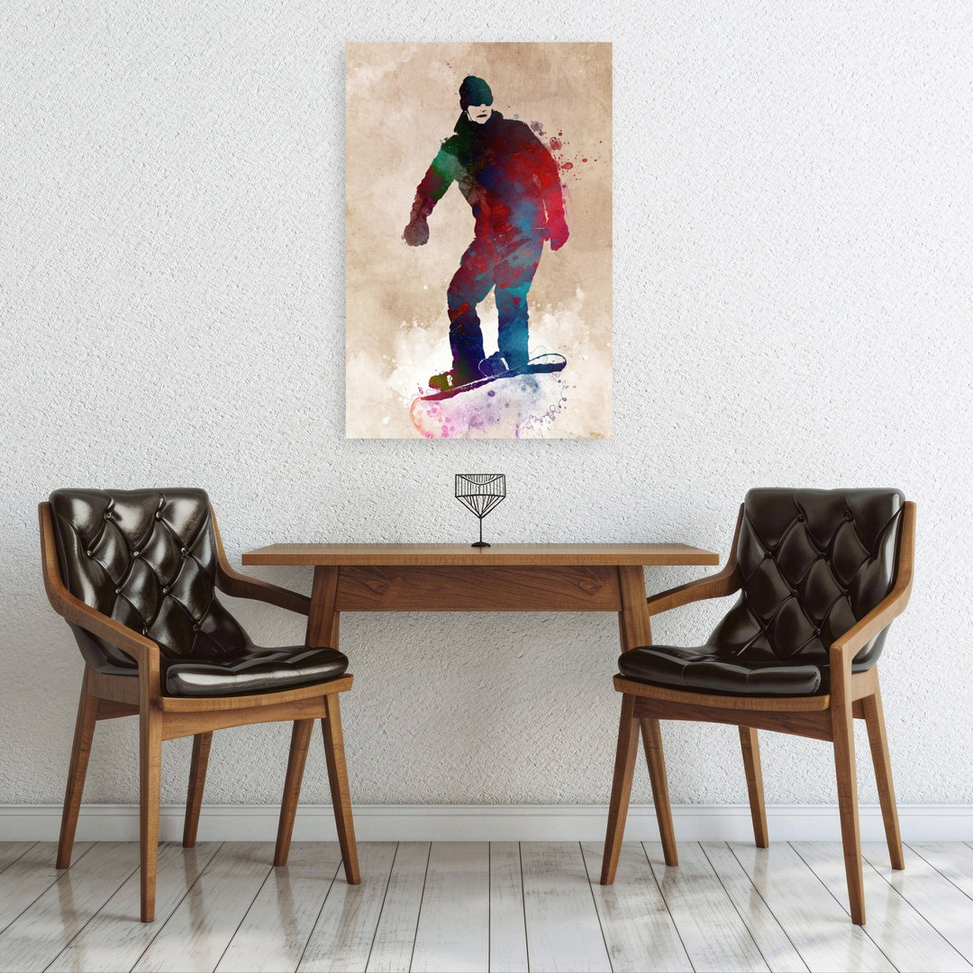 Colorful Snowboarding Action Abstract Contemporary Winter Landscape Wall Art Print