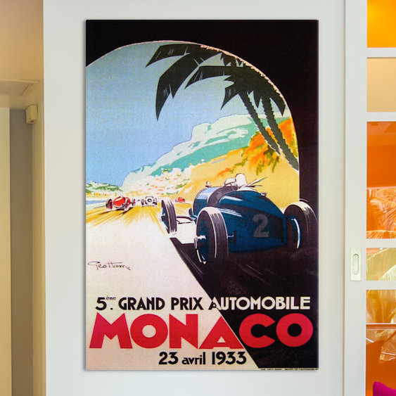 «Grandprix Voiture Monaco» par Publicité rétro sur toile tendue, H 26 po x l 18 po x P 1,5 po