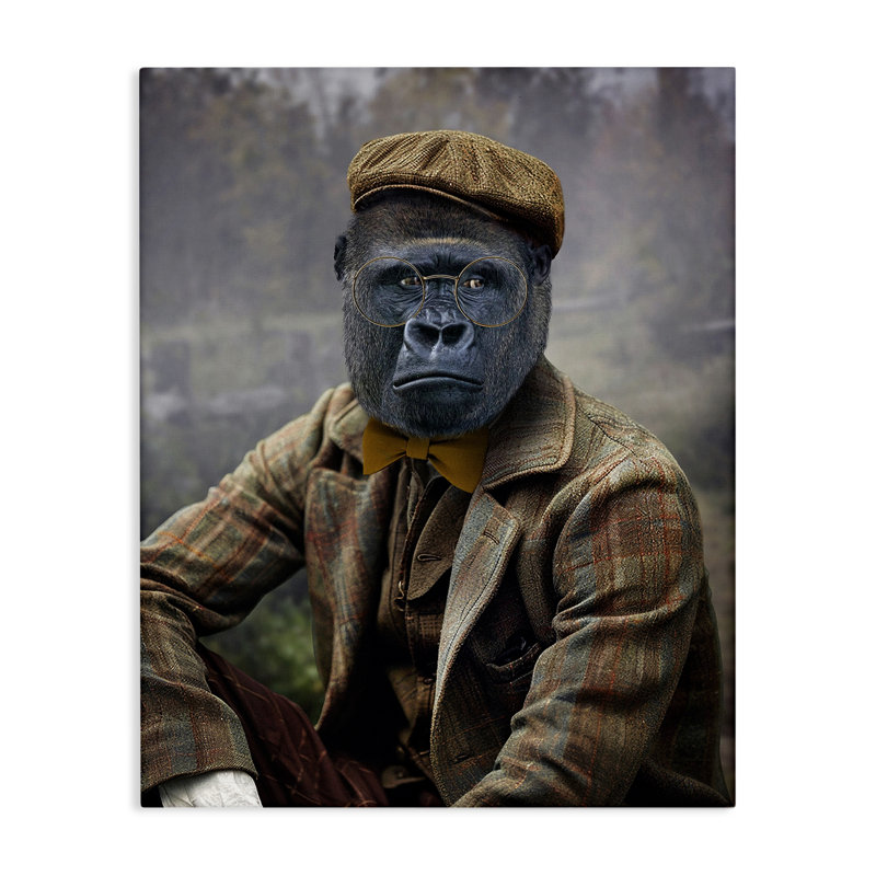 «Vintage Gorilla Portrait», art mural sur toile par Karen Burke, H 20 po x l 16 po