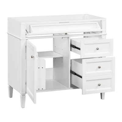 Meuble-lavabo moderne en bois massif de 36 po. 2 tiroirs et tiroir escamotable. La couleur blanche rehausse l'armoire et le tiroir de rangement. Design, blanc, s'adapte à la disposition