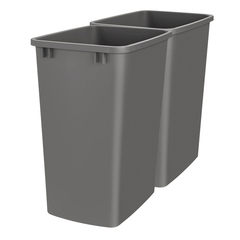 Gray Plastic Pull-Out Kitchen Trash Bin Set, 35 Quart, 2 Pack