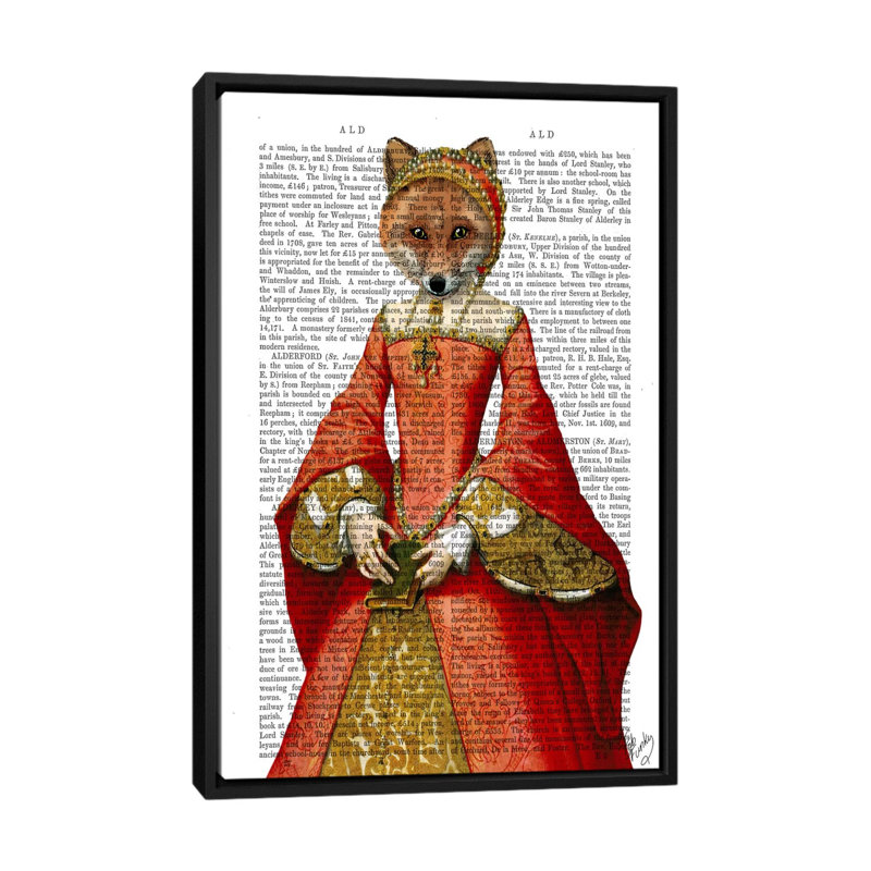 «Fox Queen», impression sur toile, H 26 po x l 18 po x P 1,5 po, Toile avec cadre noir, Pas de tapis