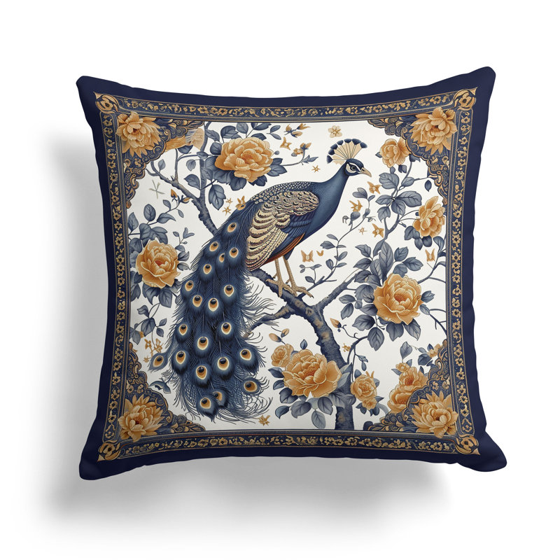 Coussin Peacock, H 16 po x l 16 po, Gris / Orange