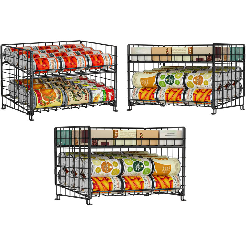 Adjustable Rack Organizer, Stackable 2-Tier Storage for Kitchen Pantry Cabinet, Can Holders for Food, Multifunctional Dispenser for Snacks Soda