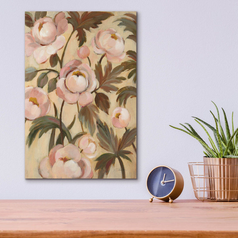 Art mural en verre épique «Garden Peony 1» par Silvia Vassileva, 12 po x 16 po