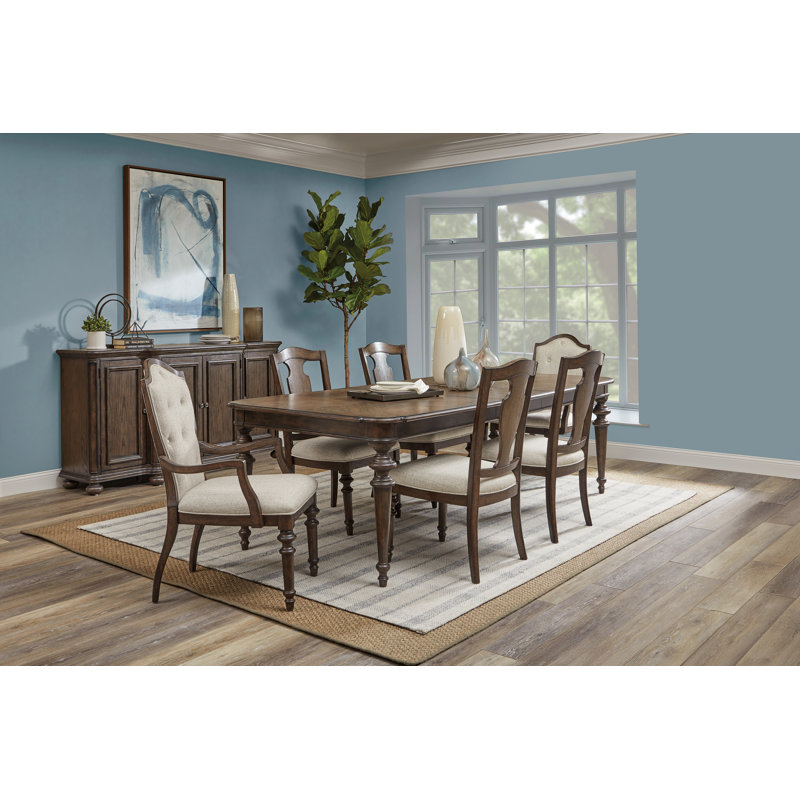 Table de salle à manger extensible avec 4 chaises rembourrées et buffet, 6 pièces: table, 4 chaises, buffet
