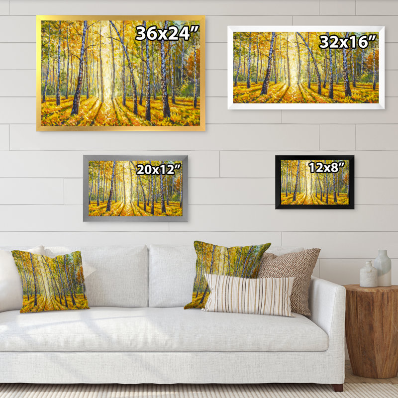 " Sunny Autumn Forest Landscape ", Black Picture Framed, 12" H x 20" W x 1" D