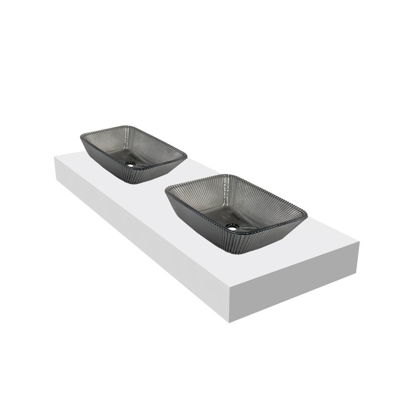 Lavabos vasques rectangulaires noirs en cristal avec base blanche 60 "Charlie, Noir
